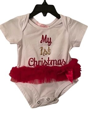 Popatu Girl's White Red My 1st Christmas Glitter Tulle Skirt One Piece Size 3-6M